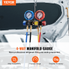 VEVOR 4 Way AC Gauge - AC Manifold Gauge Set for R134A R22 R12 R410A Refrigerant, Freon Gauges with 5ft Hoses, Couplers